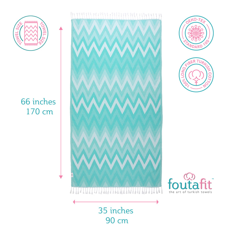 FoutaFit Turkish Beach Towel Large 66 x 35 inch Sand Free Lightweight Easy to Pack Super Absorbent Quick Dry 100% Turkish Cotton