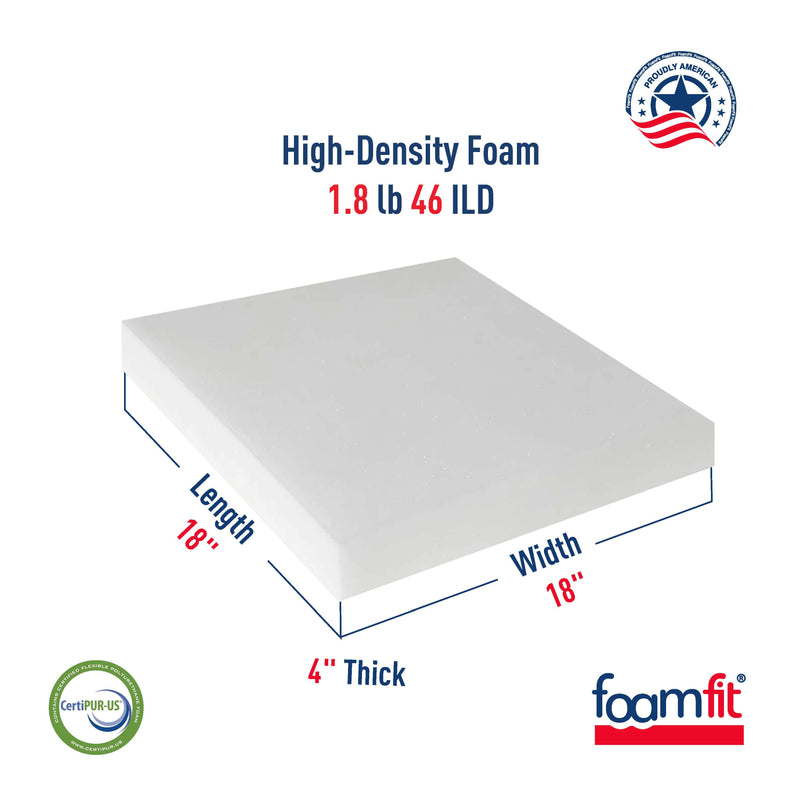 FoamFit Upholstery Foam 4 Inch Thick High Density 1.8 lb 46 ILD Firm Couch Cushion Replacement