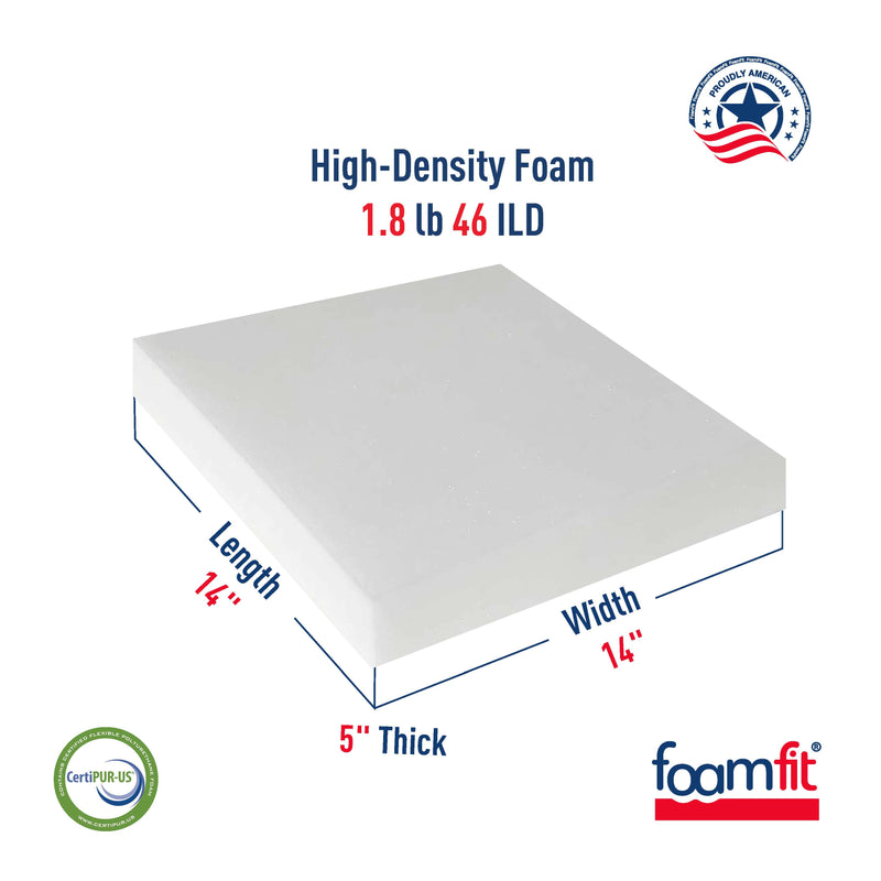 FoamFit Upholstery Foam 5 Inch Thick High Density 1.8 lb 46 ILD Firm Couch Cushion Replacement