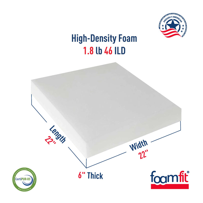 FoamFit Upholstery Foam 6 Inch Thick High Density 1.8 lb 46 ILD Firm Couch Cushion Replacement