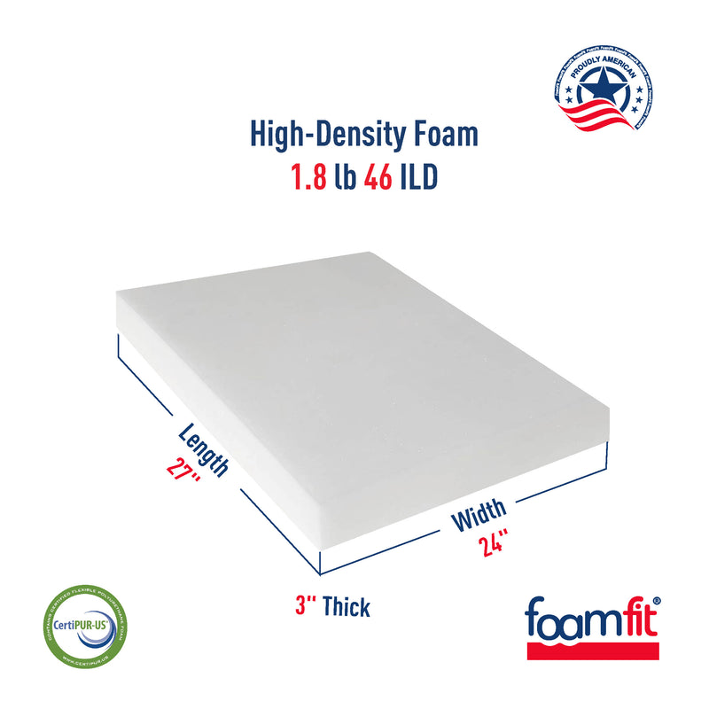 FoamFit Upholstery Foam 3 Inch Thick High Density 1.8 lb 46 ILD Firm Couch Cushion Replacement