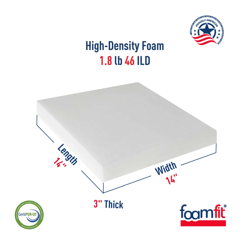 FoamFit Upholstery Foam 3 Inch Thick High Density 1.8 lb 46 ILD Firm Couch Cushion Replacement