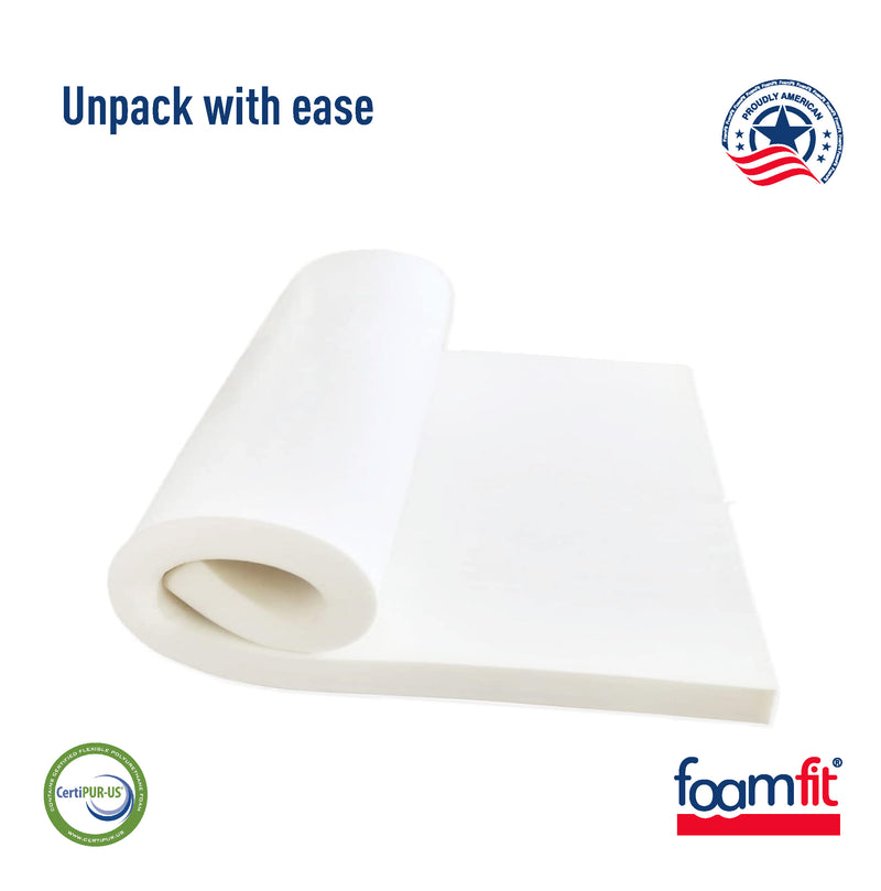 FoamFit Upholstery Foam 2 Inch Thick High Density 1.8 lb 46 ILD Firm Couch Cushion Replacement