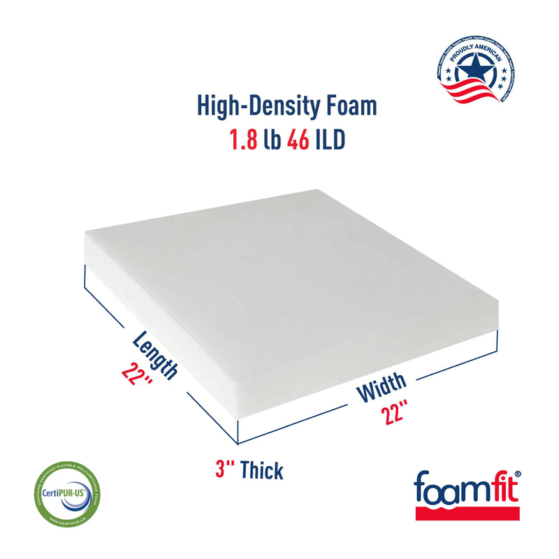 FoamFit Upholstery Foam 3 Inch Thick High Density 1.8 lb 46 ILD Firm Couch Cushion Replacement