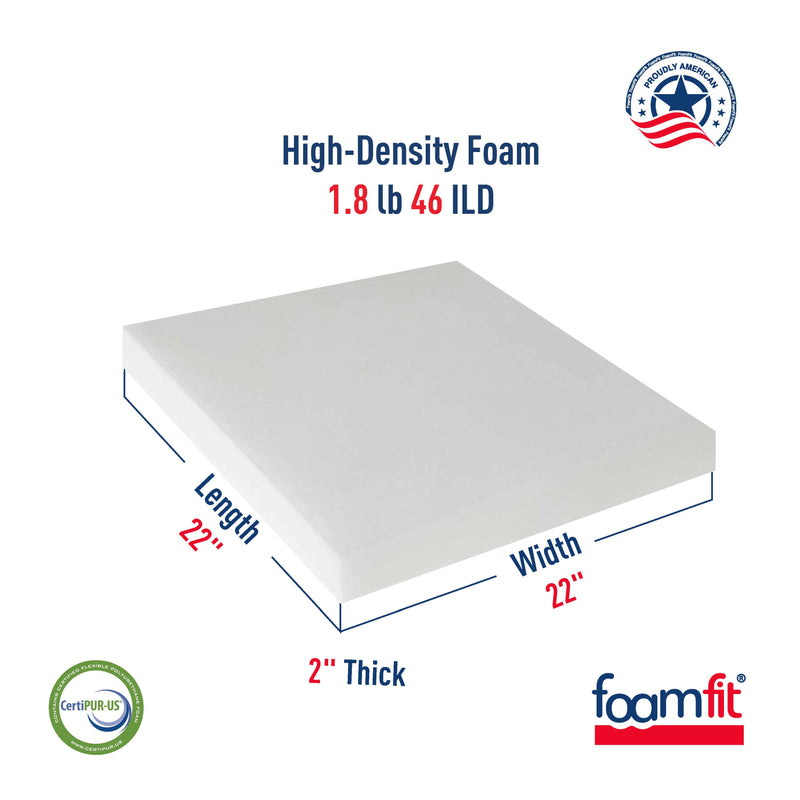 FoamFit Upholstery Foam 2 Inch Thick High Density 1.8 lb 46 ILD Firm Couch Cushion Replacement