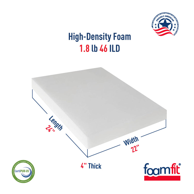 FoamFit Upholstery Foam 4 Inch Thick High Density 1.8 lb 46 ILD Firm Couch Cushion Replacement