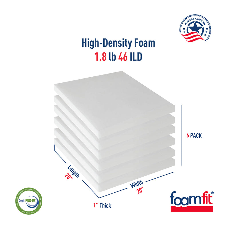 FoamFit Upholstery Foam 1 Inch Thick High Density 1.8 lb 46 ILD Firm Couch Cushion Replacement